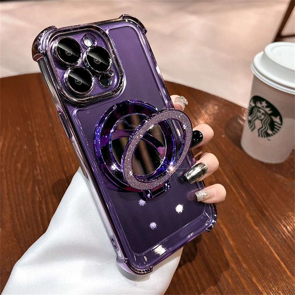 Luxury Glitter Makeup Mirror For Magsafe Magnetic Bracket Case For Various iPhone