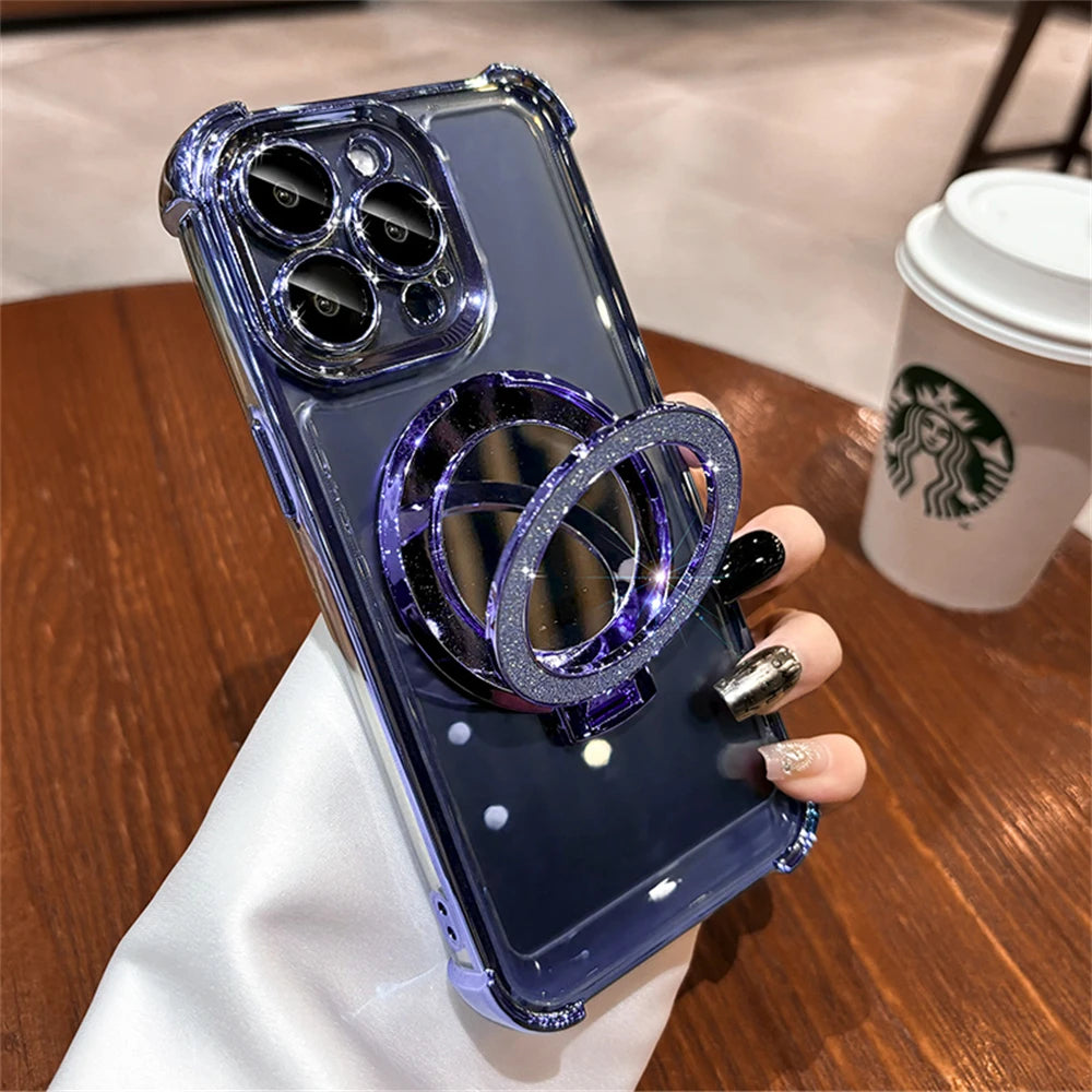 Luxury Glitter Makeup Mirror For Magsafe Magnetic Bracket Case For Various iPhone