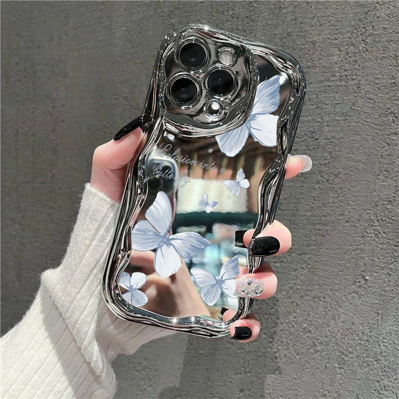 Cute Butterfly Phone Case For iPhone with Make-up Mirror