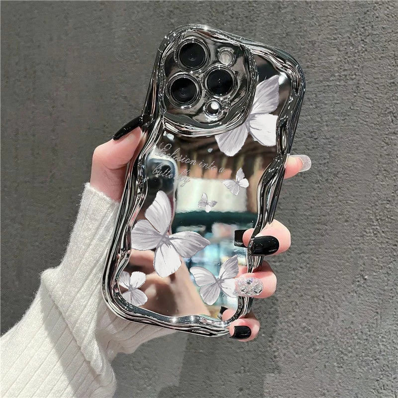 Cute Butterfly Phone Case For iPhone with Make-up Mirror