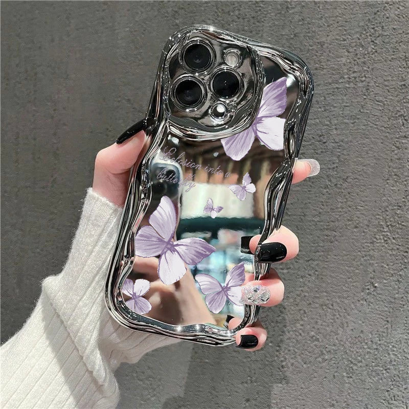 Cute Butterfly Phone Case For iPhone with Make-up Mirror