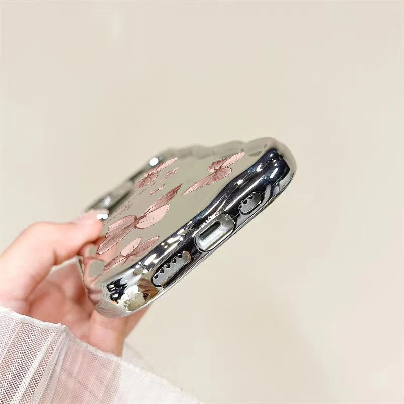 Cute Butterfly Phone Case For iPhone with Make-up Mirror