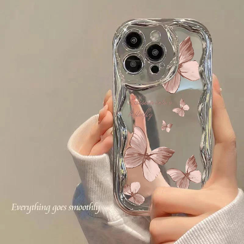 Cute Butterfly Phone Case For iPhone with Make-up Mirror