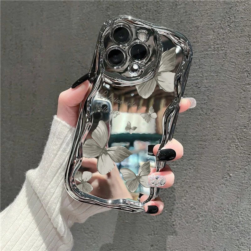 Cute Butterfly Phone Case For iPhone with Make-up Mirror