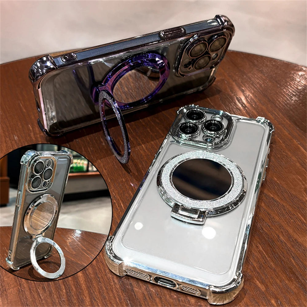 Luxury Glitter Makeup Mirror For Magsafe Magnetic Bracket Case For Various iPhone