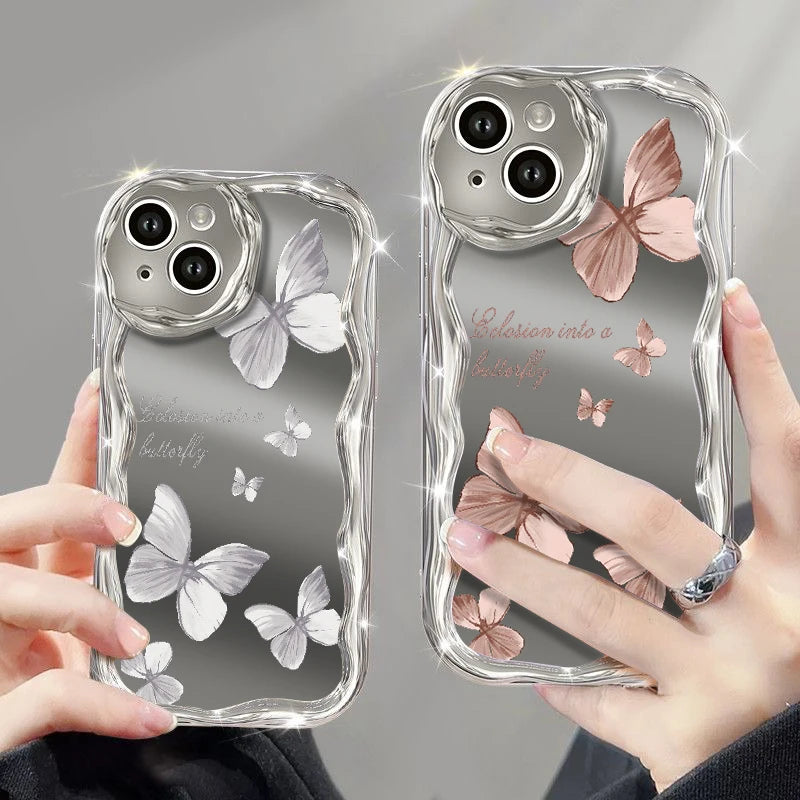 Cute Butterfly Phone Case For iPhone with Make-up Mirror
