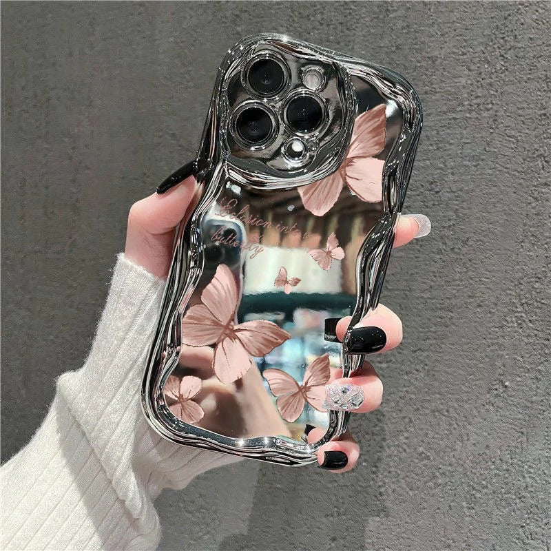 Cute Butterfly Phone Case For iPhone with Make-up Mirror