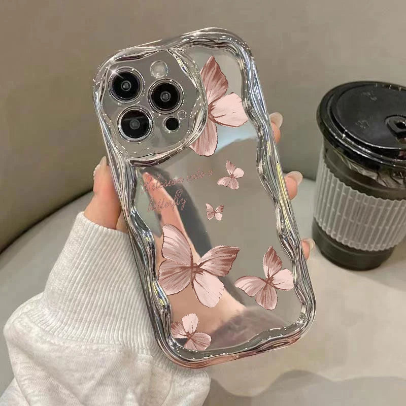 Cute Butterfly Phone Case For iPhone with Make-up Mirror
