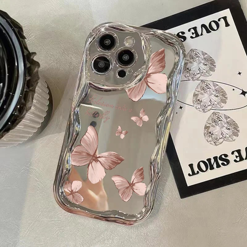 Cute Butterfly Phone Case For iPhone with Make-up Mirror
